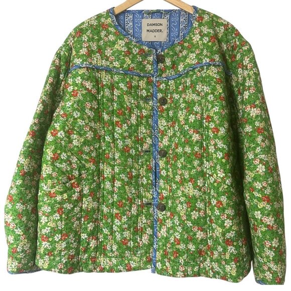 Damson Madder Markey Quilted Green Floral Jacket 8 Oversized Boho Cottagecore - Picture 8 of 16